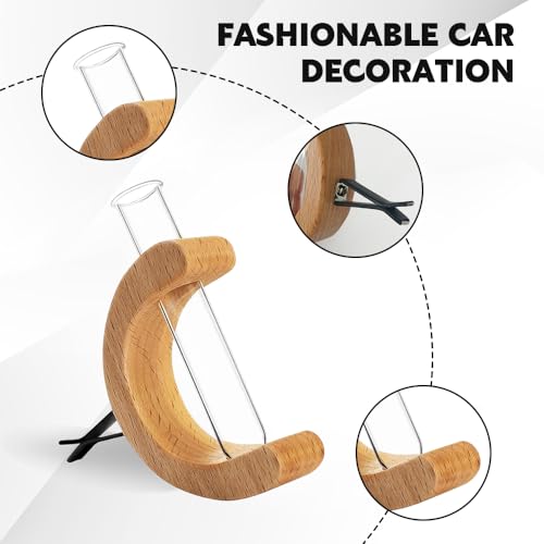 Image of Little Glass Flower Vase Air Vent Clip, Car Flower Vent Clip, Cars Vase Vent Clip Plant Holder, Universal Auto Interior Wooden Ornament Decoration Accessories for Women (Hickory)