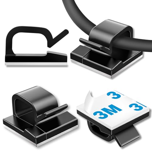 100 Pcs Cable Clips, Adhesive Cable Organizer Cord Holder Wire Clip Wire Management Self Adhesive Hooks Wire Holder for Office, Home, Black
