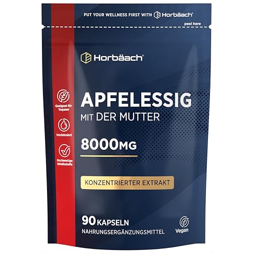 Apfelessig Kapseln Hochdosiert 8000mg pro Portion | Mit der Mutter | 90 Vegane Stk | Konzentrierter Extrakt | Apple Cider Vinegar Capsules | Horbaach