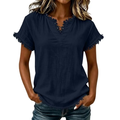 T-shirt en coton lin femme respirant et frais à bords bruts