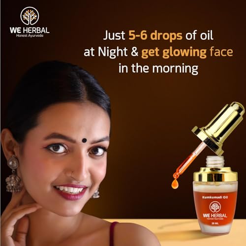 Image of WeHerbal Kumkumadi Face Oil 10ml, Ayurvedic Brightening & Anti-Ageing Serum with Saffron, Turmeric & Sandalwood, Repairs Pigmentation & Fine Lines, No Added Colour or Fragrance