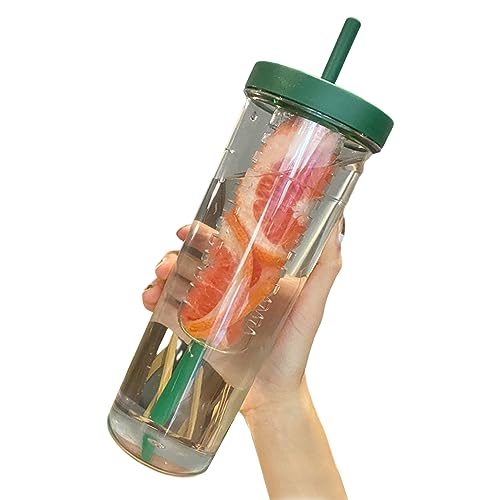 Water Bottle With Fruit Infuser Leak-Proof Infuser Water Bottle Clear 800ML Drinking Cup With Straw for Fruit Iced Coffee Bubble Tea Drinking Cup With Straw