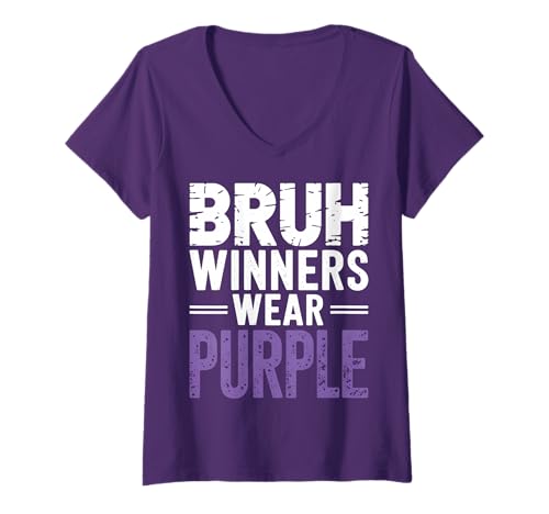 Womens Bruh Winners Wear Purple Vintage Retro V-Neck T-Shirt
