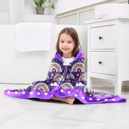 Image of Rainbow Girls Beach Towel with Hoodie for Kids Toddlers Age 4-8, Pink Bath Towels Shower Wrap for Girls, Hooded Poncho Beach Blanket for Pool Swimming Cute Wearable Bath Towel for Child