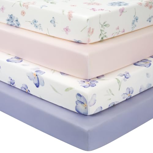 FIEMOL Pink Purple Floral Crib Sheets