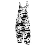 UOFOCO Pumpkin Bat Ghost Spider Web Halloween Print Jumper Women's Rompers Overalls Linen Loose Jumpsuit for Women Halloween Jumpsuit Womens Black L