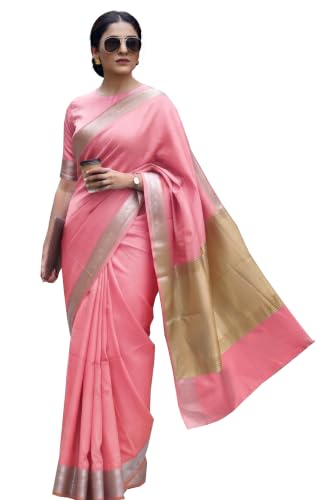 Image of Women's Cotton Blend Banarasi Saree With Unstitched Blouse Piece