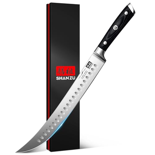 SHAN ZU 12' Slicing Knife - Brisket Slicing Meat Carving Knife Professional German 1.4116 Stainless Steel Razor Sharp Blade, Ergonomic Wood Handle & Full Tang Design, Gift Box Included