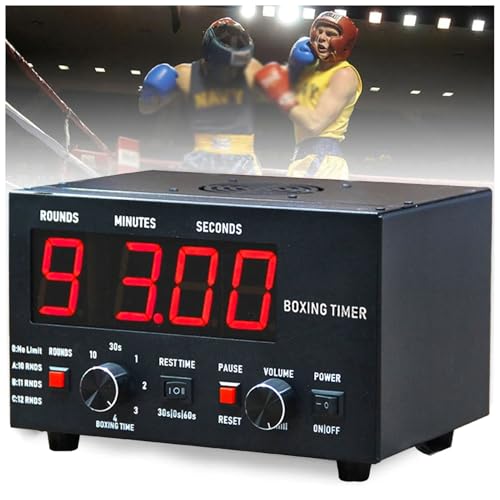 SUZLAZYR Classic Boxing Interval Timer, Professional Boxing Timer with Buzzer - 1-12 Challenge Round Timer, 30S-10min Workout & 0/30/60S Rest Time for Home Gym,Red