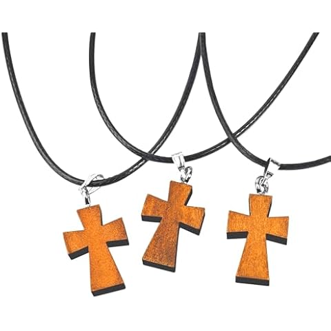 wellhouse 3PCS Natural Wood Cross Pendant Necklace for Men and Women Small Wooden Cross for Car Mirror Religious Gift Cover