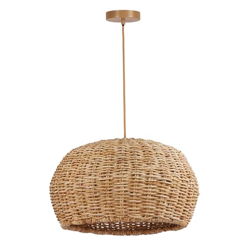 Zarivy Lámpara de techo de ratán con cable natural, compatible con bombilla E27, ideal para iluminación decorativa y ambiente acogedor.