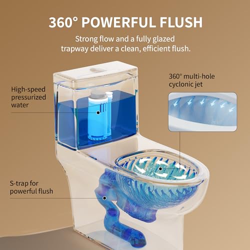 Image of DeerValley Elongated One Piece Toilet, Dual Flush 1.1 /1.6 GPF Toilets with Standard Height Powerful and Quiet 12 inch Rough-In Toilet for Bathroom DV-1F026-G