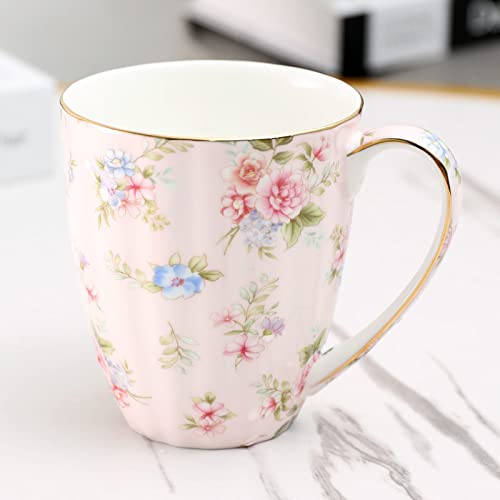 Espressotassen Blumen-Teeservice, Keramik-Kaffeetasse, Anzug-Stil, hochwertige Teetasse und Untertasse mit goldenem Rand und einem Löffel Espresso Tassen (Size : 220ml, Color : Style C 400ml)