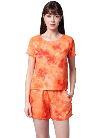 EROTISSCH Women Orange Tie and Dye Night Suit