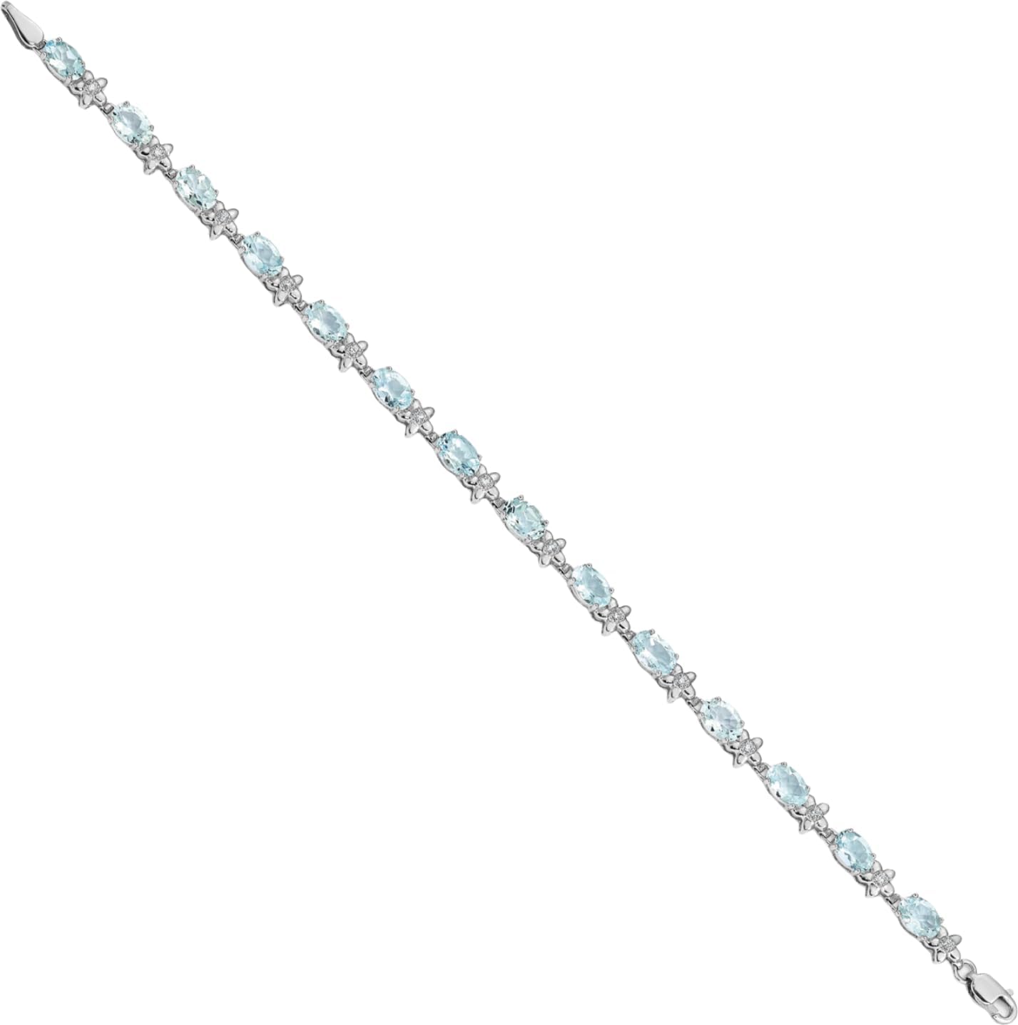 IceCarats 14K Solid White Gold 7 carat Blue Aquamarine Diamond Tennis Bracelet 7 inch Oval Cut, Natural, Prong Set For Her