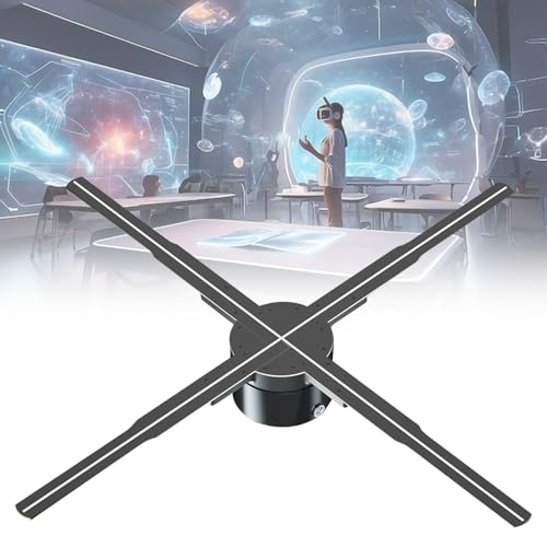 vnmudzeo Ventilador HolográFico 3D con AplicacióN/WiFi para Montaje En Pared, para Comercios Y Festivales, Proyector HolográFico Giratorio con 576 Cuentas Led, Brillo Y áNgulo Ajustables