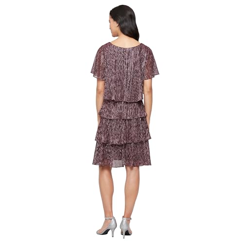 S.L. Fashions Women's Tiered Boudre Cocktail Dress with Embellished Neckline, Wedding Guest Gown (Petite and Regular Sizes)2