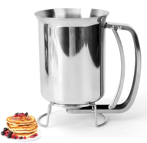 Pancake Dispenser for Batter, Stainless Steel Batter Dispenser, 900ML Funnel Cake Dispenser Batter Pourer for Baking Cupcakes Muffins Crepes Waffles