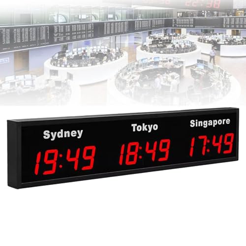 SXYKXYDL Horloge à fuseaux horaires mondiaux, Horloge numérique LED Murale pour Bureau, Maison, Salon, école avec Plusieurs fuseaux horaires