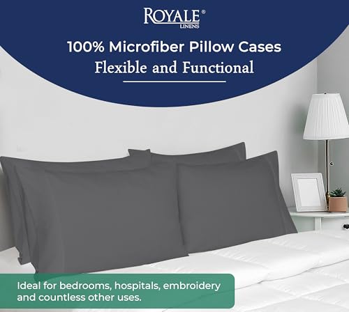 Image of Royale Linens Grey Pillowcase Set of 12 - Queen 20 inchx30 inch Bed Pillow Cover - 1800 Brushed Microfiber - Wrinkle & Fade Resistant - Bulk Pillow Cases - Hotel Quality Pillowcase 12 Pack (Queen, Grey)