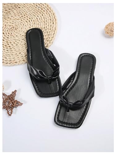 Image of GORGLITTER Women's Flip Flops Flat Sandals Dressy Metallic Square Toe Thong Vacation Summer Weeding Slides Sandals