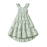 MEHIZU Toddler Girl Dress Summer 4T - Soft Cotton Sleeveless Floral Wedding Guest Outfit, Baby Princess Casual Party Clothes (Green)
