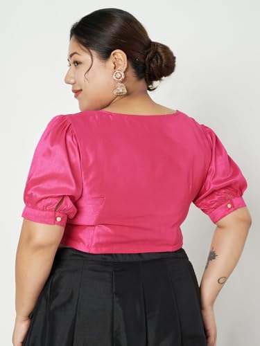 Image of studio rasa Women's Plus Size Silk Blend Button Down Crop Top for Wedding Festive Party
