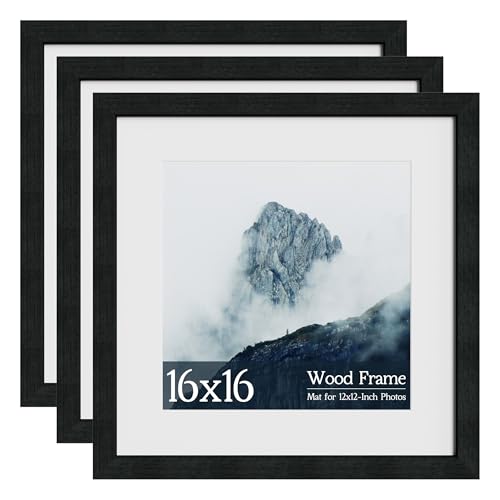 XXBANZHUAN 16x16 Square Picture Frame 3 Pack, Black Solid Wood
