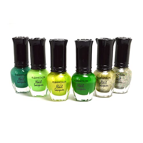 Kleancolor Pick 1 Set of 6 Mini Gift Set Nail Lacquer Mini Collection Polish Manicure Pedicure + Free Zipper Bag (NPC603 Green Addicts)