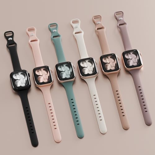Image of 6 Pack Thin Slim Soft Silicone Bands Compatible with Apple Watch Women Men | 38mm 40mm 41mm 42mm 44mm 45mm 46mm 49mm, Waterproof Lightweight Strap for iWatch Series 11 /10 /9 /8 /7 /6 /5 /4 /3 /2 /1 SE Ultra