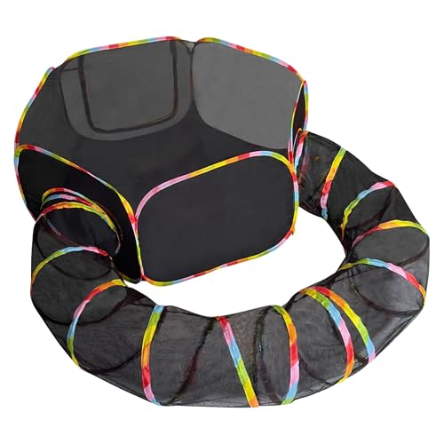 Image of Foodie Puppies Foldable Cats Enclosures Playground Portable Cat Tent with Circle Tunnel and Storage Bag - (Hexa Tunnel) Ideal for Training Indoor Cat Play Tunnel for Cats, Kittens and Small Animals