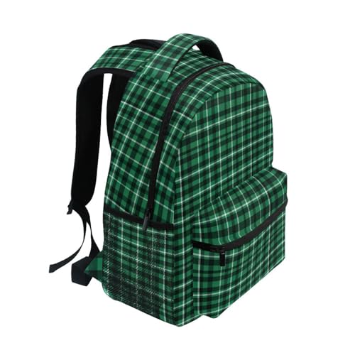 Backpack for Boys Girls Green Plaid Pattern Shoulder Bag Elementary Middle High School Bookbag Laptop Bags Casual Daypack Rucksack for Men Women Teens Outdoor Travel M2