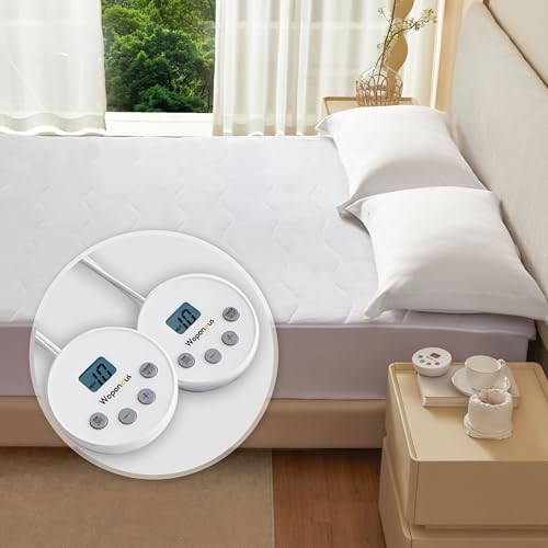 Wapaneus Quilted Wave Heated Mattress Pad Queen Size 10 Heat Settings & Dual Control with 1-12 Hours Auto Off Deep Pocket Fits up to 18 Coral Fleece Bed Warmer ETL Listed Machine Washable 60x80
