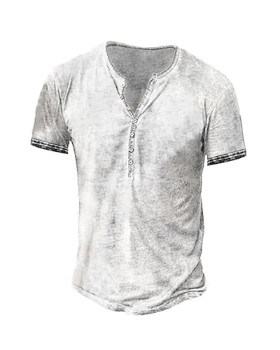 NEMXCE Hemd Herren Kurzarm Henley Shirt Vintage Freizeithemd T Shirt V Ausschnitt Slim Fit T-Shirt