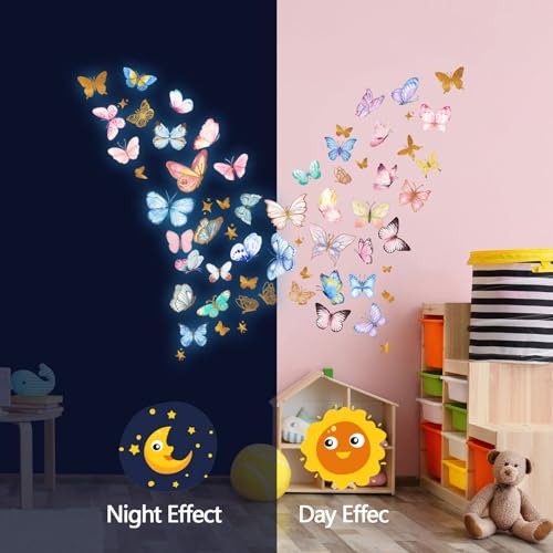 3D Schmetterlinge Leuchtend Wandtattoo Leuchtend Schmetterling Wandaufkleber Luminous Schmetterling Wandsticker 3D Schmetterlinge Deko für Wohnzimmer Schlafzimmer Kinderzimmer Wanddeko Blau