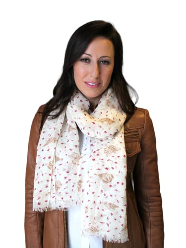 Anika Dali Women's Cute Owl Bird Print Scarf in Soft Lightweight Wool (2 Colors)