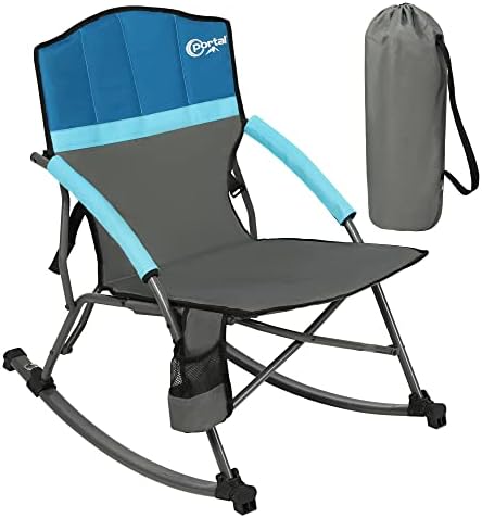 PORTAL Rocking Camping Chair Folding Portable Rocker Outdoor with Cup Holder for Patio, Lawn, Camp, RV, Support 300 lbs