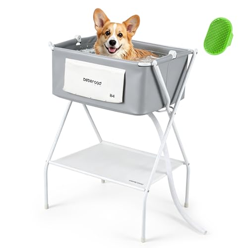 BEBEROAD PETS Dog Bathtub Dog Washing Station with Scrubber for Small Medium Dogs Cats, B4 Foldable Dog Tub for Bathing and Grooming, Portable Collapsible Dog Shower Tub, Indoor and Outdoor
