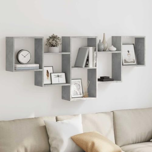 Estantería de pared de madera gris hormigón con acabado refinado y minimalista 2