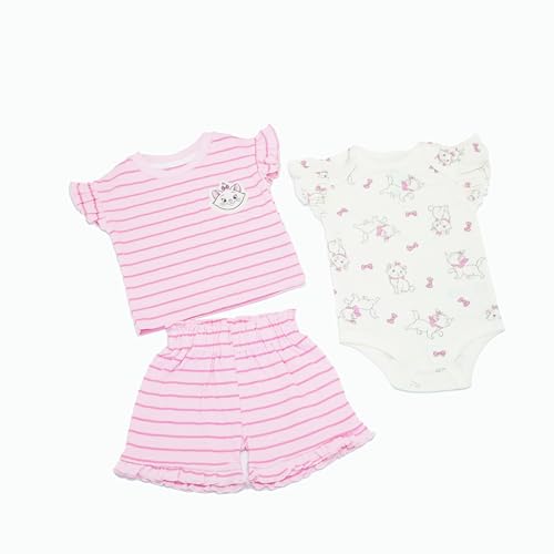 Image of Magic Threadz Disney Clothes Baby Girls 3-Piece Short Set – Marie, Pooh, Minnie, Stitch & Bambi Newborn Outfit Set (0M–24M)