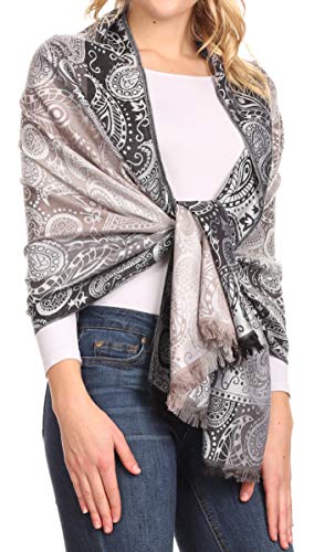 Sakkas Marga Women's Silky Soft Reversible Paisley Woven Pashmina Scarf Shawl Wrap4