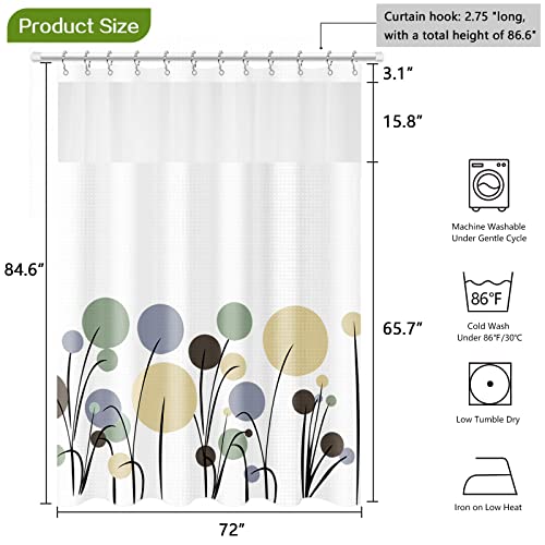 Kayfia Extra Long 72" X 84" Shower Curtain With Snap-In Liner, 230 Gsm Heavyweight Waffle Weave Shower Curtain Set With See Through Window, Modern Hotel Grade Bath Curtain Machine Washable (Circle) #TOP5