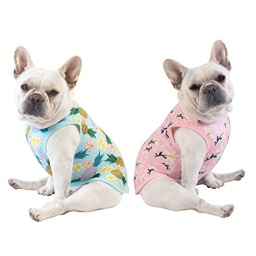 Cutebone Pineapple And Flowers Dog Shirts 2-Pack Soft Pet Clothes Breathable Summer Vest For Small Puppy And Stretchy Cat Apparel 2Bx06S #TOP23