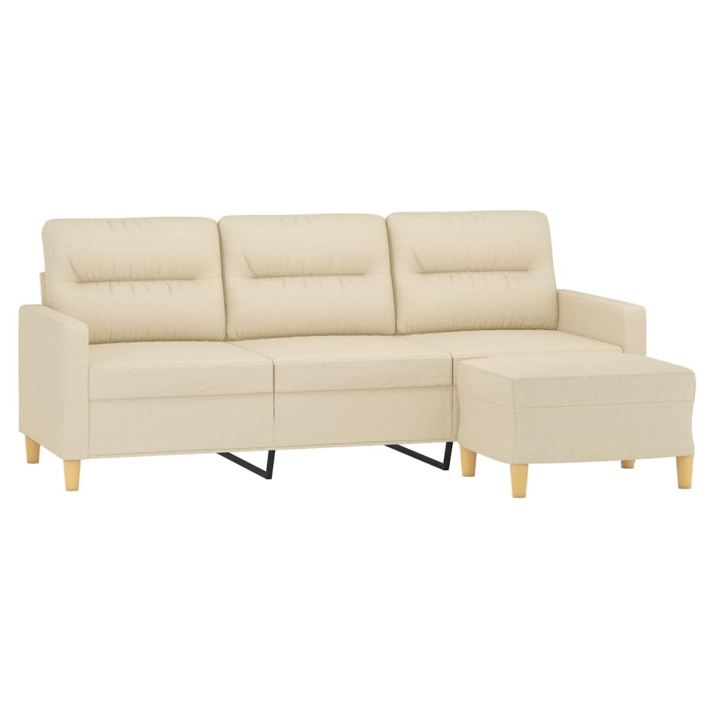 3-osobowa sofa z taboretem, kremowy materiał, 198 x 77 x 80 cm, tapicerka z wygodną tapicerką, podłokietnikami i oparciem, do salonu, biura i salonu