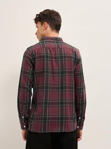 Image of THE BEAR HOUSE Men's Checked Slim Fit Shirt (FFD-EMILO-MR Maroon