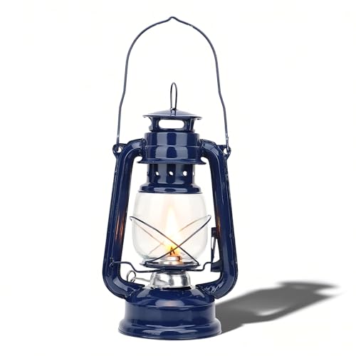 Lampe à Kérosène Camping Lampe a Huile Suspendu Kérosène Huile Lanterne Verre Lampe Petrole Pour Randonnée En Plein Air Pique-Nique Tente Décoration De La Maison Extérieur (Bleu)