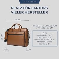 VON HEESEN Umhängetasche & Laptoptasche aus echtem Leder bis 16 Zoll - Aktentasche Herren & Damen - Luxuriöse Echtleder Arbeitstasche für Büro & Alltag in Cognac Braun – Ansicht 4
