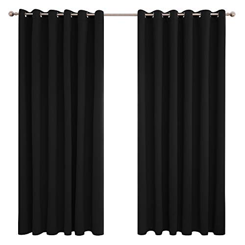 Deconovo Cortinas de Salón para Ventanas Moderna para Habitacion con Ojales 2 Piezas 229 x 229 cm Negro