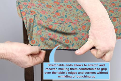 Image of The Furnishing Tree Elastic Cotton Rectangular Dining Table Cover 30x48 in Inches Floral Multicolor on Green Base