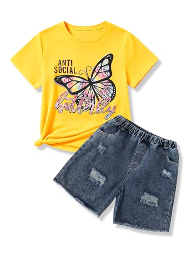 Image of 9-16Y Tween Girl Clothes 2 Piece Short Sleeve Heart Print Top and Shorts Teen Girl Summer Outfits Short Set